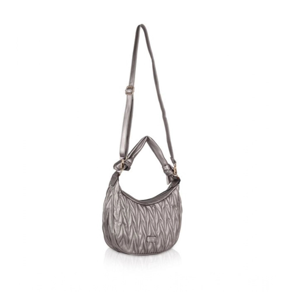 indoraa Women's Faux Leather Textured Handbag (Silver Grey)
