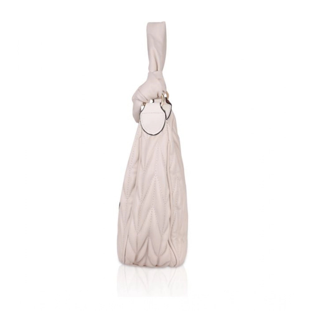indoraa Women's Faux Leather Textured Handbag (Beige White)