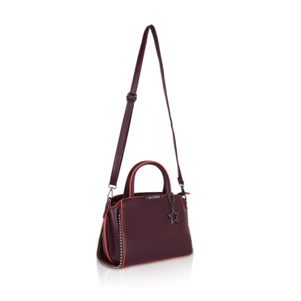 indoraa Women's Faux Leather Metal Beads Handbag (Wine Red)