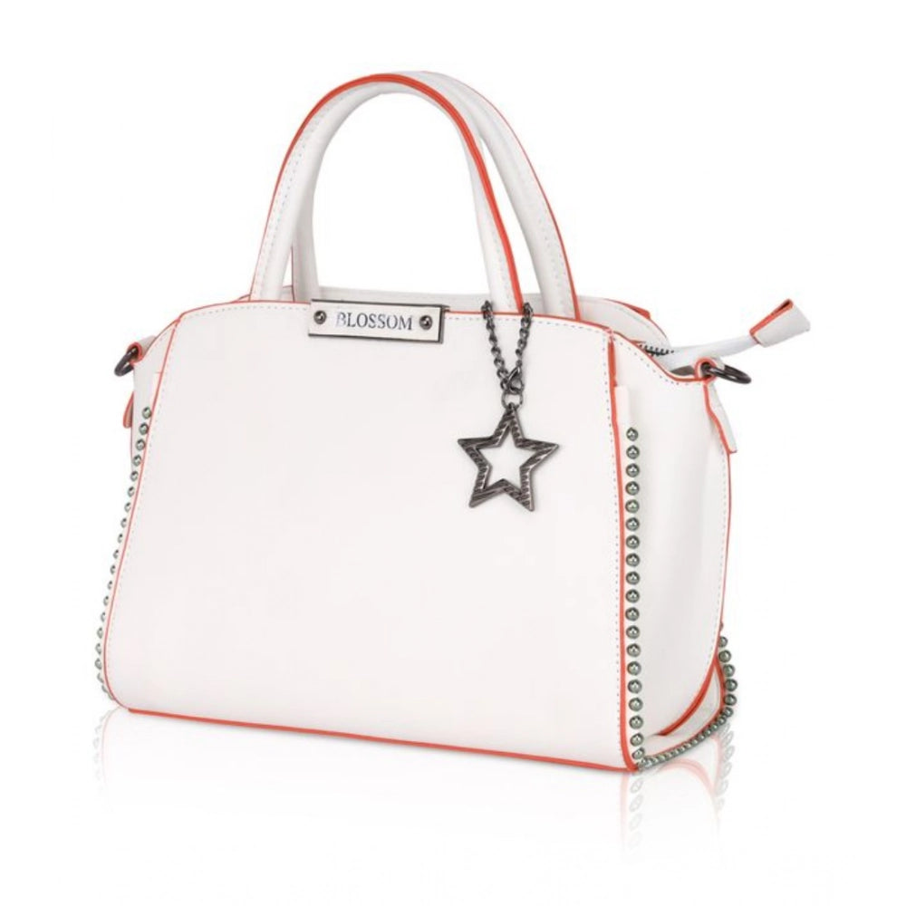 indoraa Women's Faux Leather Metal Beads Handbag (White)
