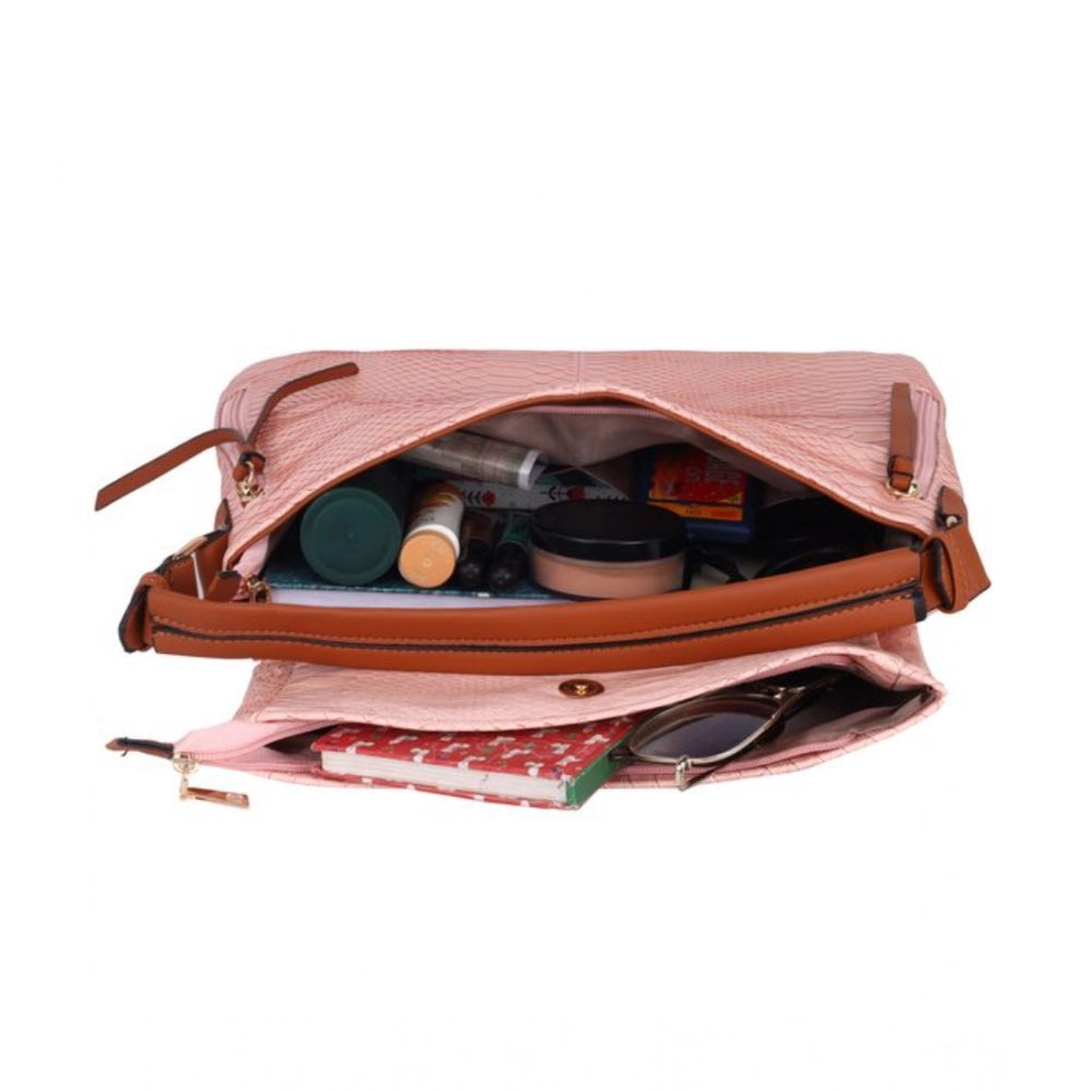 indoraa Women's Faux Leather Textured Sling Bag (Pink)