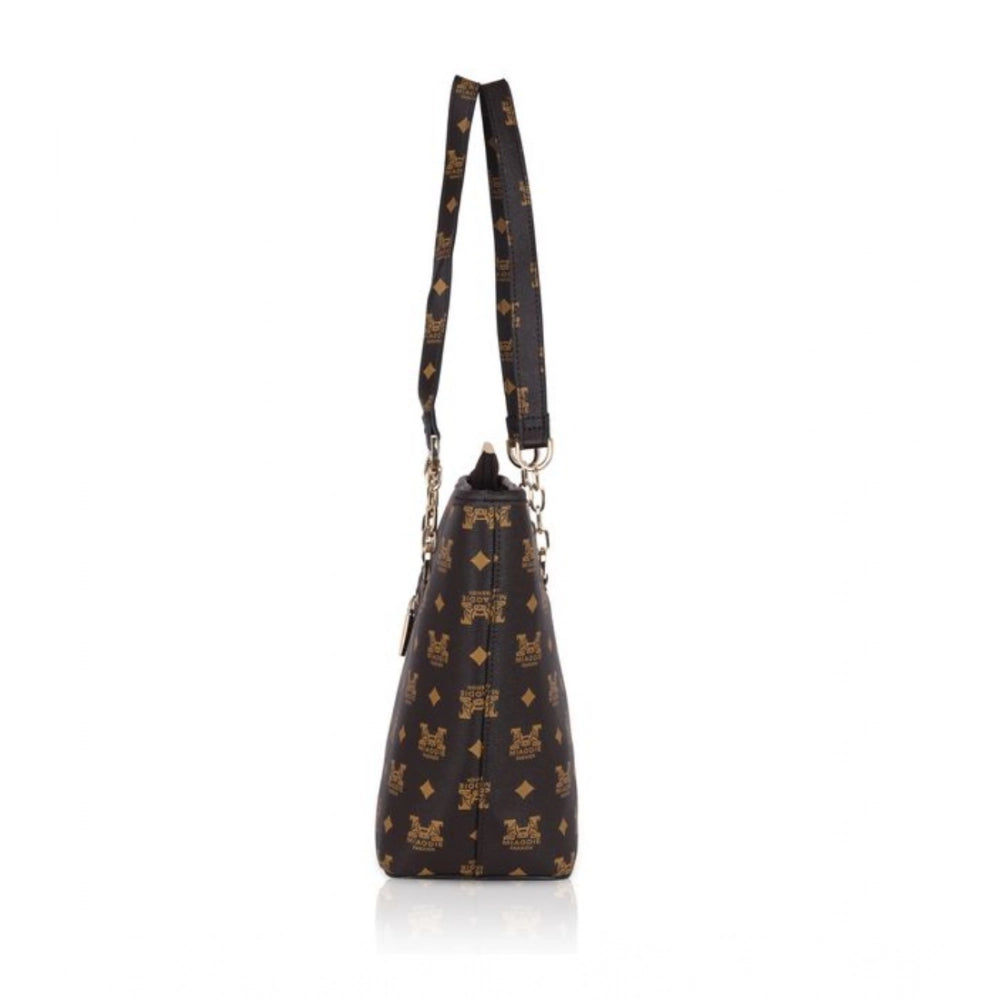 indoraa Women's Faux Leather Printed Tote Bag (Brown)