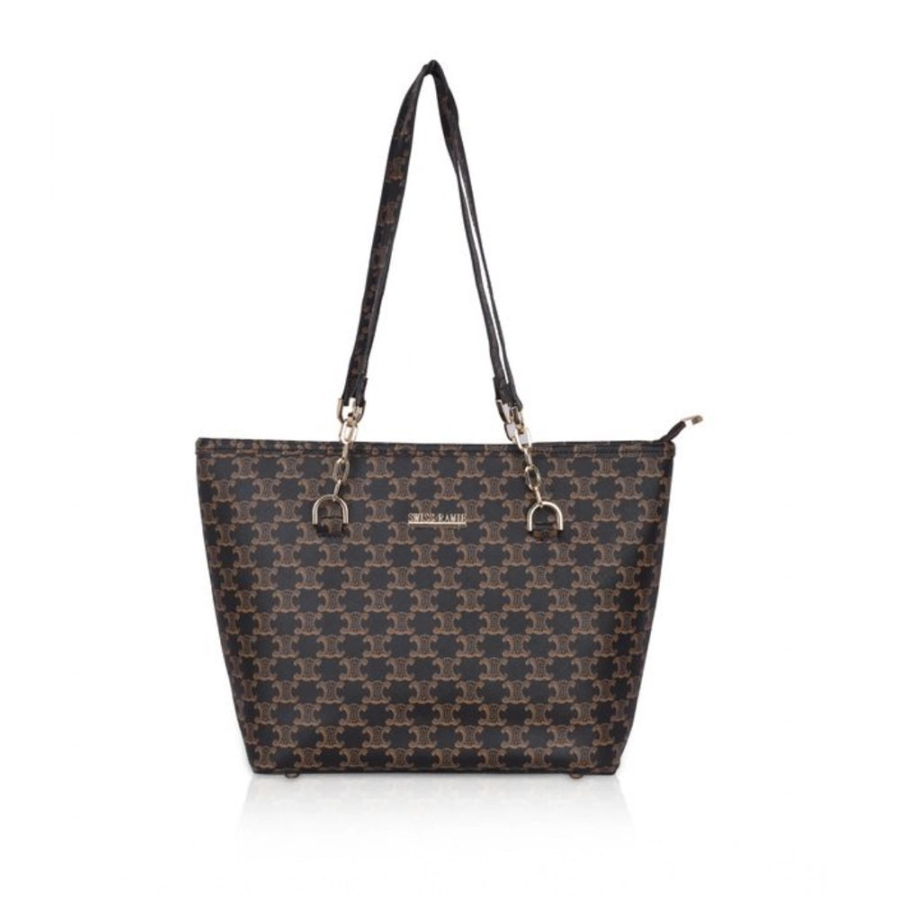 indoraa Women's Faux Leather Printed Tote Bag (Brown)