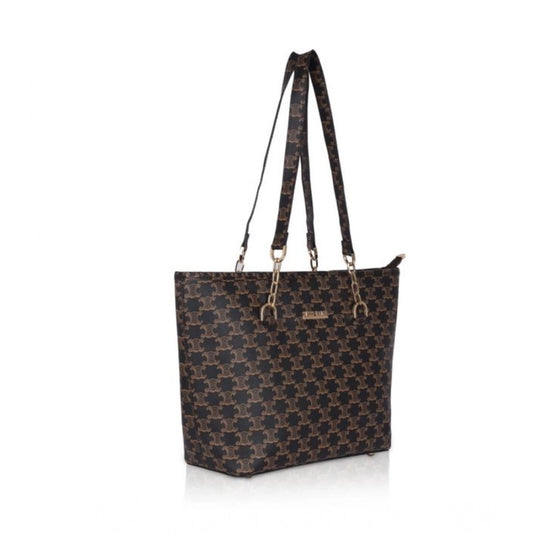 indoraa Women's Faux Leather Printed Tote Bag (Brown)