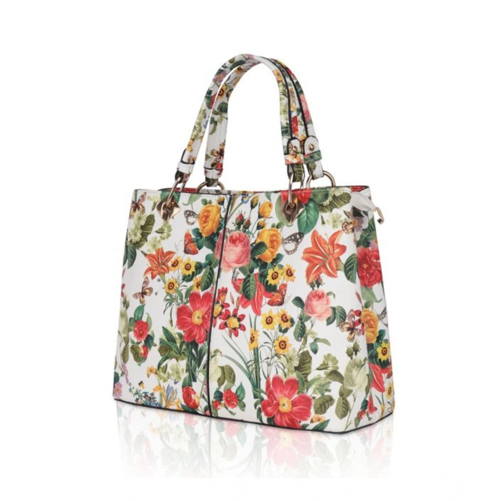 indoraa Women's Faux Leather Printed Handheld Bag (White Orang)