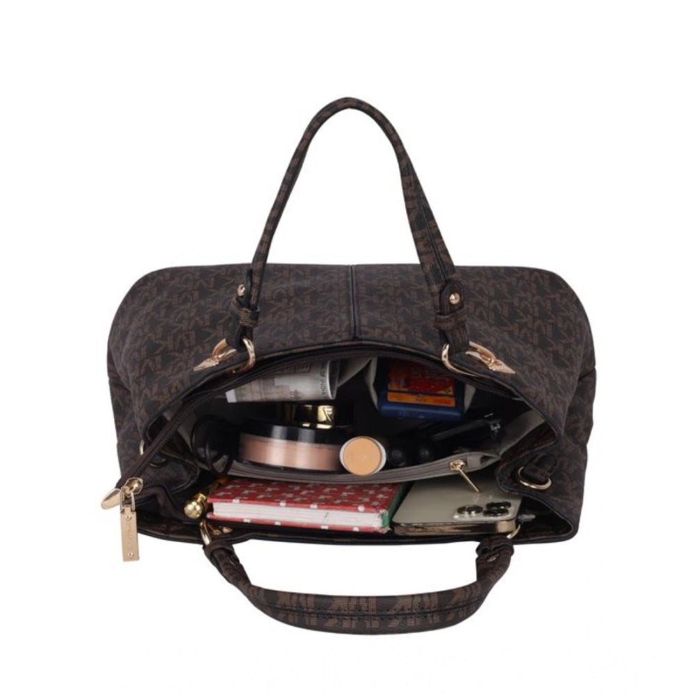 indoraa Women's Faux Leather Printed Handheld Bag (Brown)