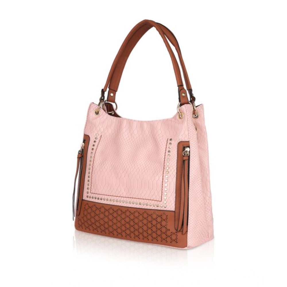 indoraa Women's Faux Leather Printed Tote Bag (Pink)