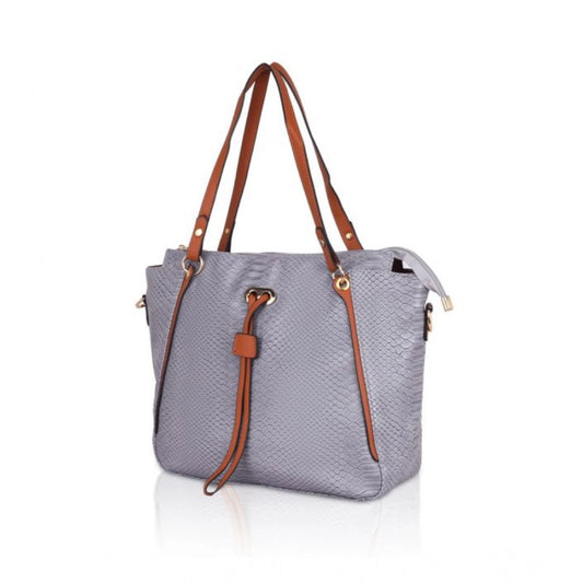indoraa Women's Faux Leather Textured Tote Bag (Grey)