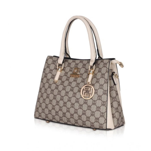 indoraa Women's Faux Leather Printed Handbag (Beige)