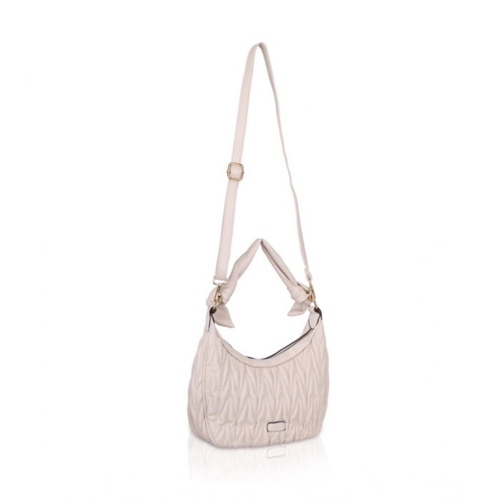 indoraa Women's Faux Leather Textured Handbag (Beige White)