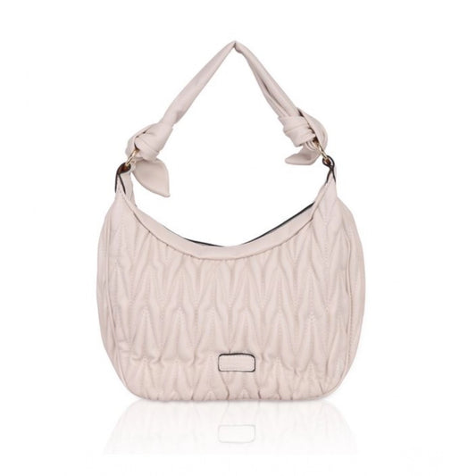 indoraa Women's Faux Leather Textured Handbag (Beige White)