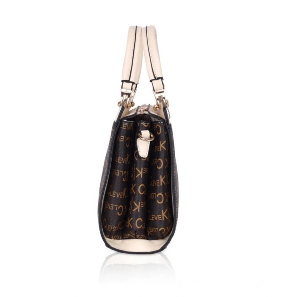 indoraa Women's Faux Leather Printed Handbag (Beige)