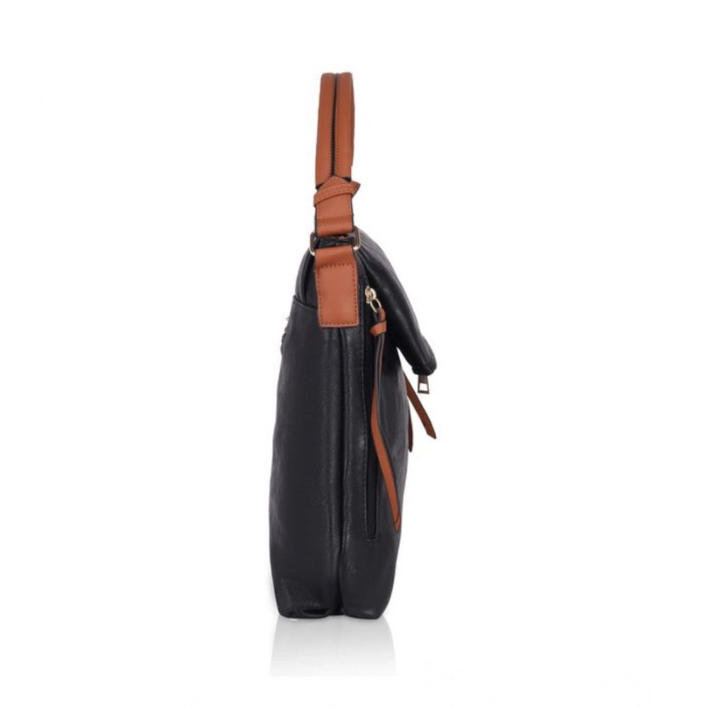 indoraa Women's Faux Leather Solid Sling Bag (Black)