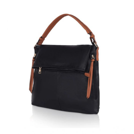 indoraa Women's Faux Leather Solid Sling Bag (Black)