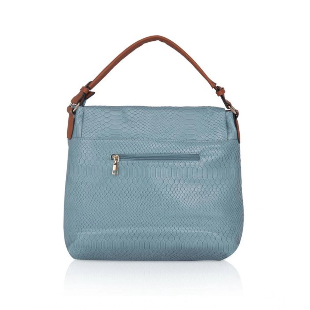 indoraa Women's Faux Leather Textured Sling Bag (Blue)
