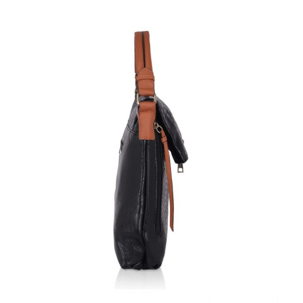 indoraa Women's Faux Leather Textured Sling Bag (Black)