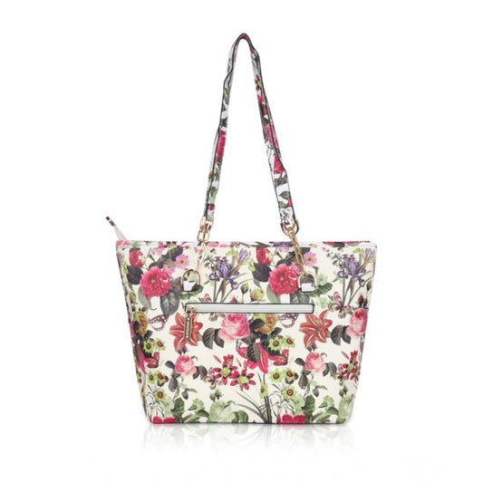 indoraa Women's Faux Leather Printed Tote Bag (White Pink)