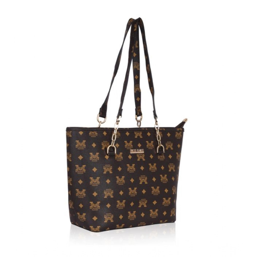 indoraa Women's Faux Leather Printed Tote Bag (Brown)