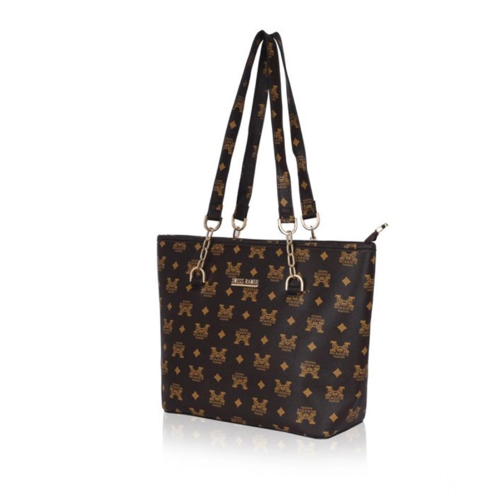 indoraa Women's Faux Leather Printed Tote Bag (Brown)