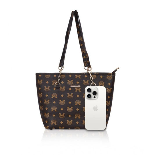 indoraa Women's Faux Leather Printed Tote Bag (Brown)