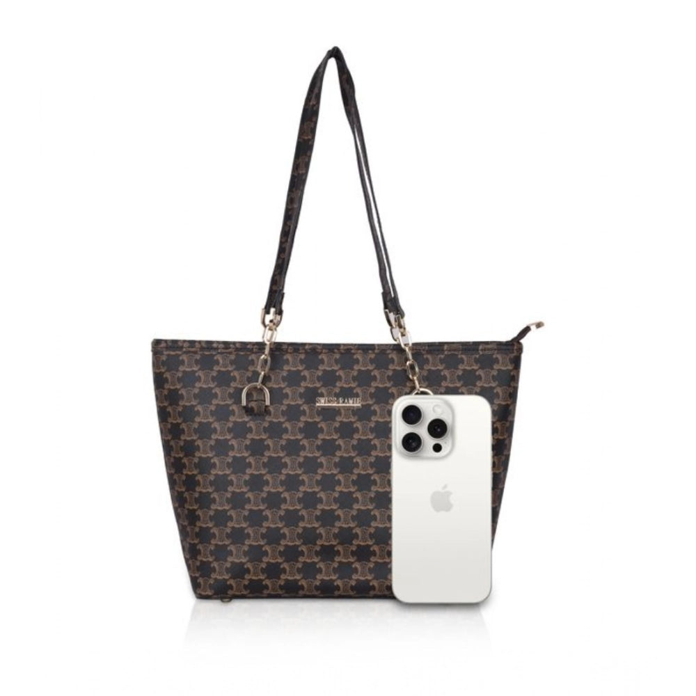 indoraa Women's Faux Leather Printed Tote Bag (Brown)