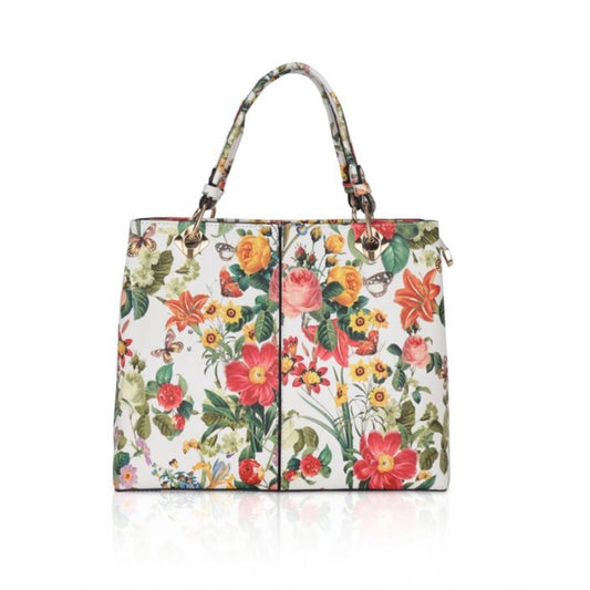 indoraa Women's Faux Leather Printed Handheld Bag (White Orang)