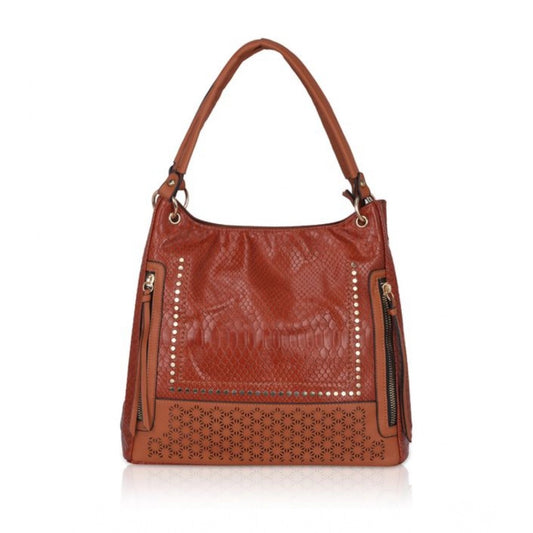 indoraa Women's Faux Leather Textured Tote Bag (Brown)