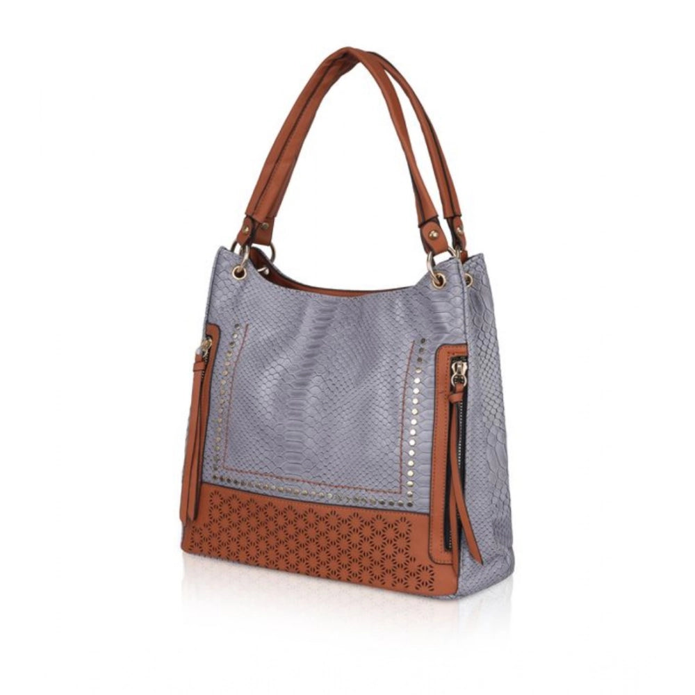 indoraa Women's Faux Leather Textured Tote Bag (Blue)