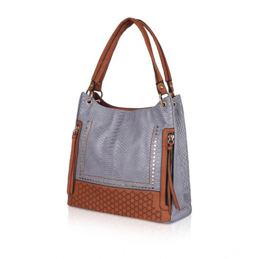 indoraa Women's Faux Leather Textured Tote Bag (Blue)