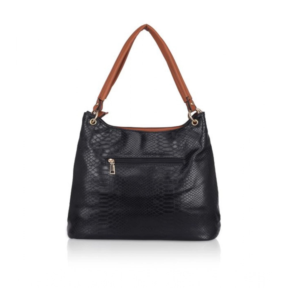 indoraa Women's Faux Leather Textured Tote Bag (Black)