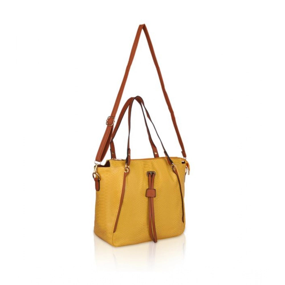 indoraa Women's Faux Leather Textured Tote Bag (Yellow)