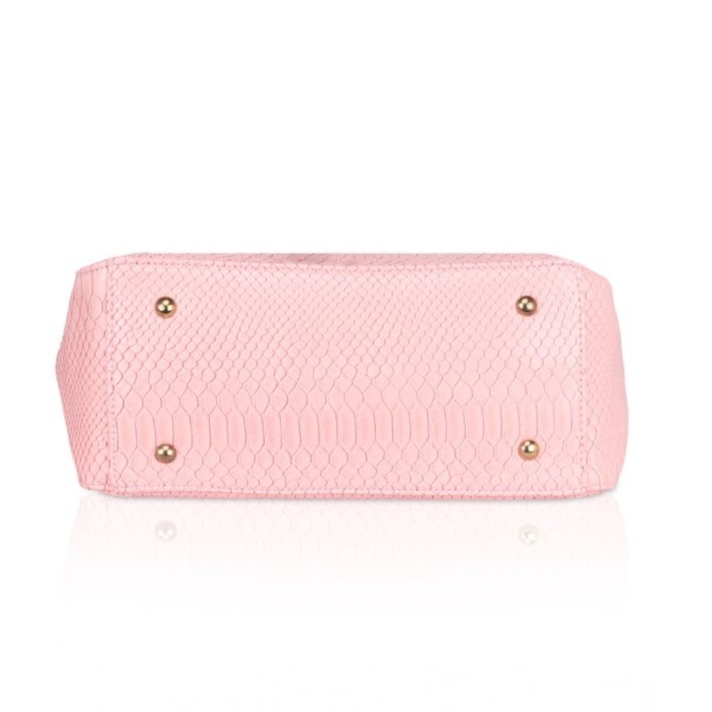 indoraa Women's Faux Leather Textured Tote Bag (Pink)