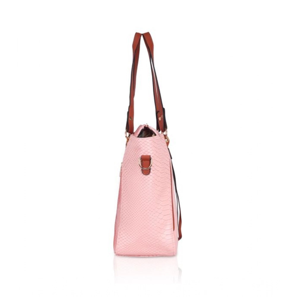 indoraa Women's Faux Leather Textured Tote Bag (Pink)