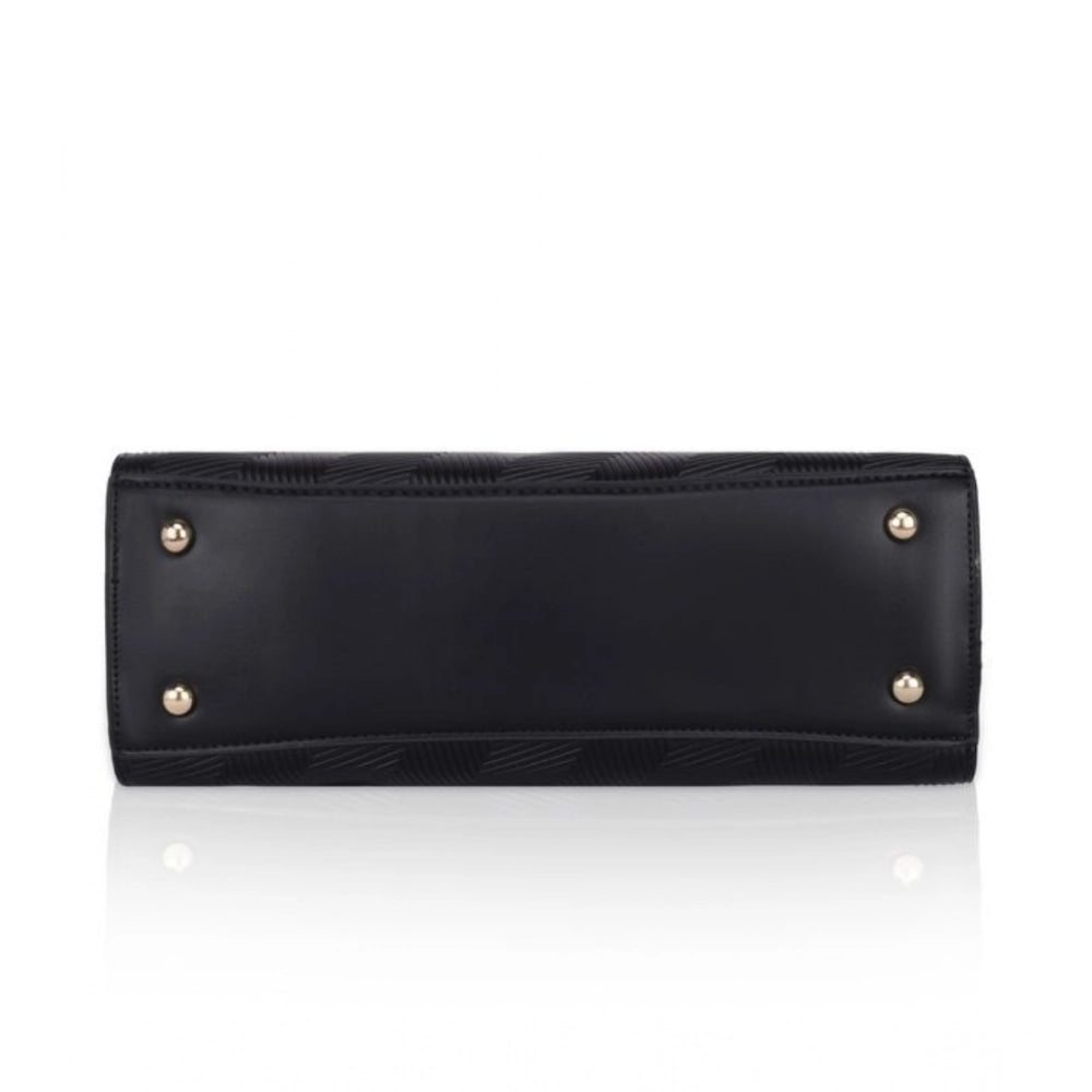 indoraa Women's Faux Leather Textured Adjustable Long Belt Handbag (Black)