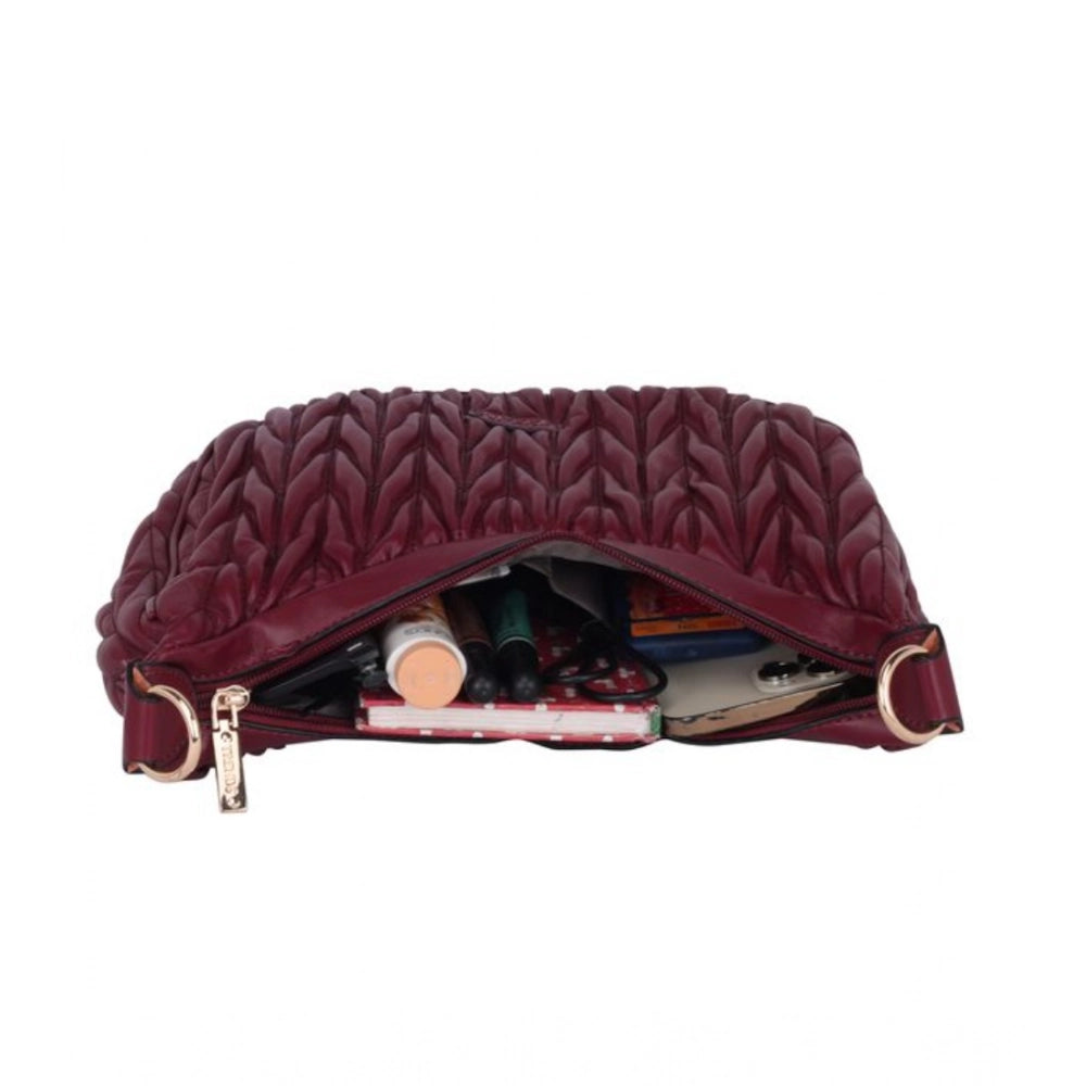 indoraa Women's Faux Leather Textured Handbag (Red)