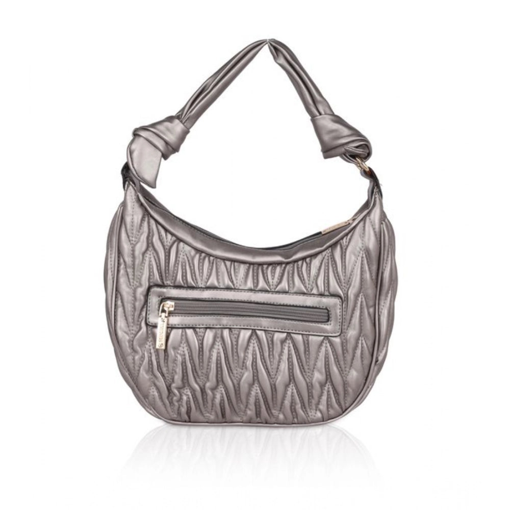 indoraa Women's Faux Leather Textured Handbag (Silver Grey)
