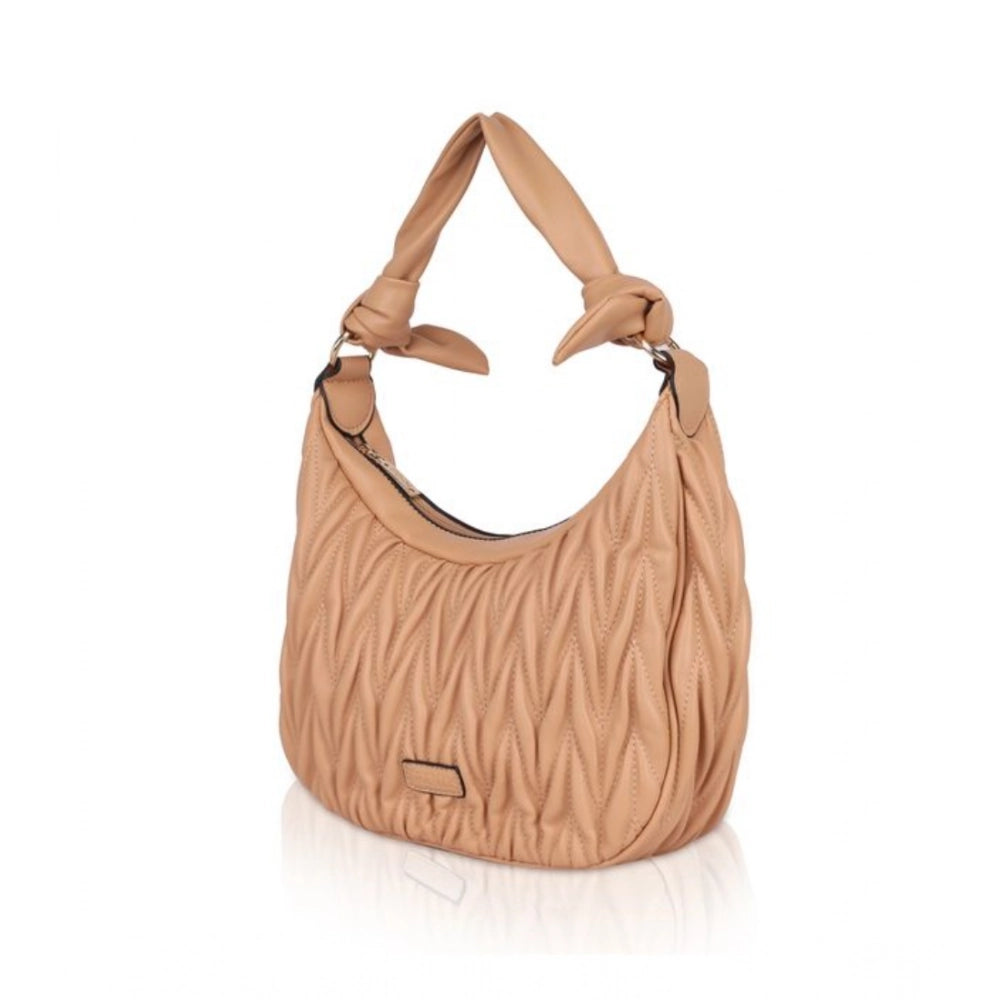 indoraa Women's Faux Leather Textured Handbag (Beige)