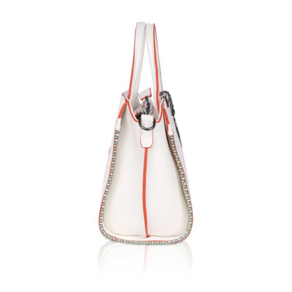 indoraa Women's Faux Leather Metal Beads Handbag (White)