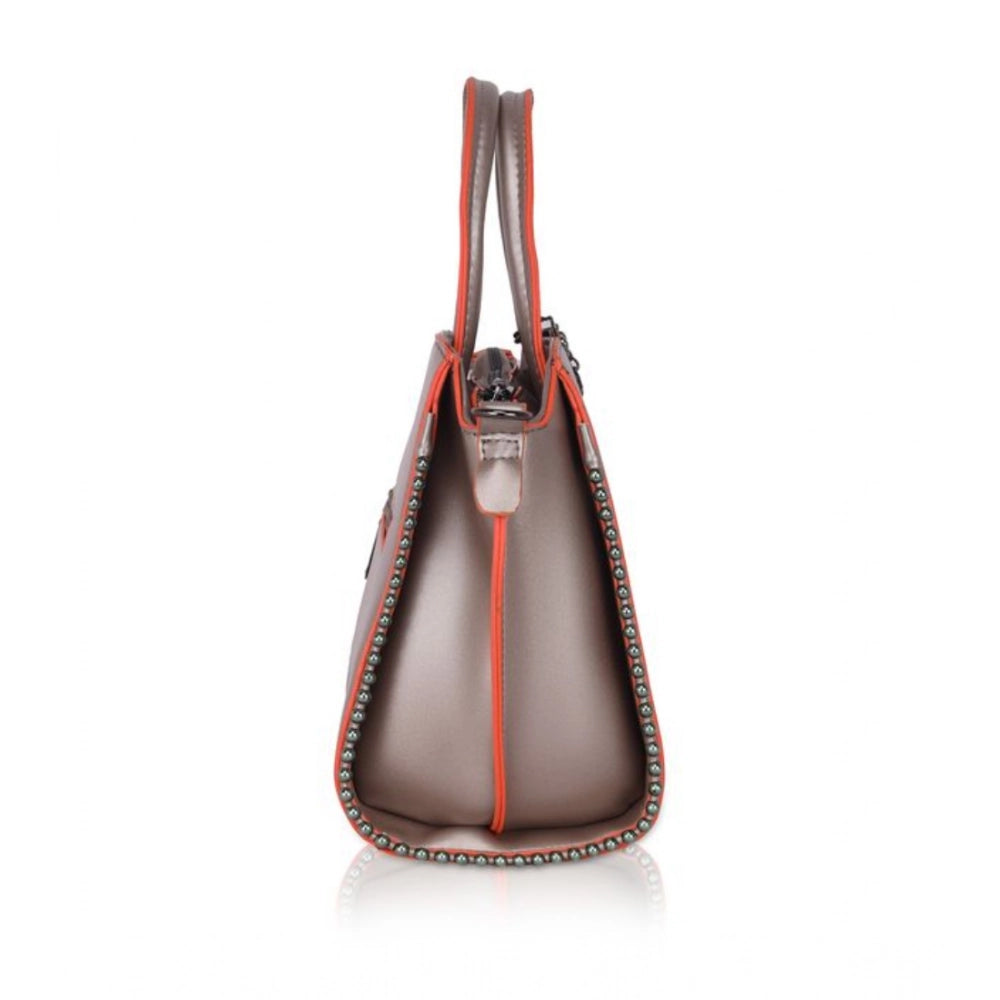 indoraa Women's Faux Leather Metal Beads Handbag (Bronze)