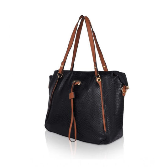 indoraa Women's Faux Leather Textured Tote Bag (Black)