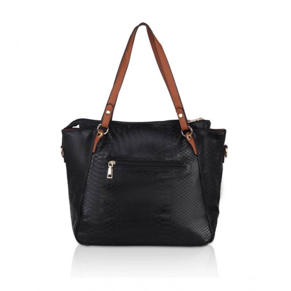 indoraa Women's Faux Leather Textured Tote Bag (Black)