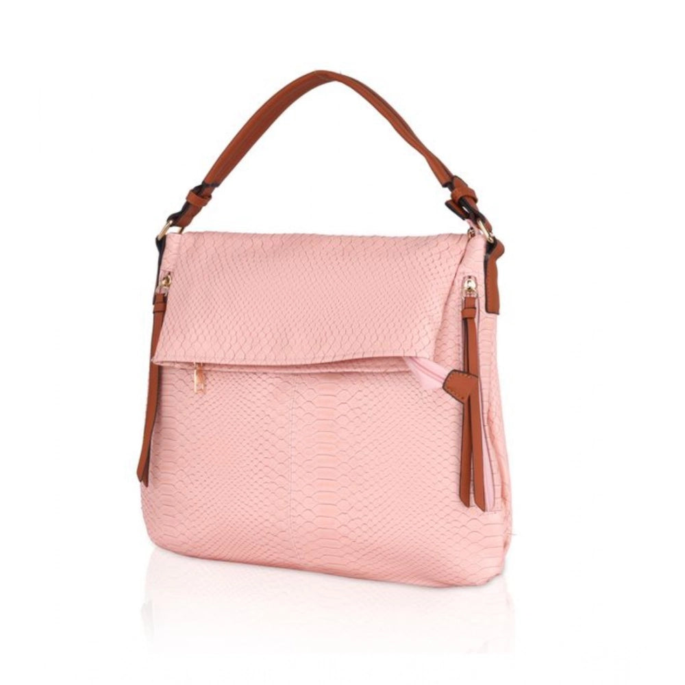 indoraa Women's Faux Leather Textured Sling Bag (Pink)