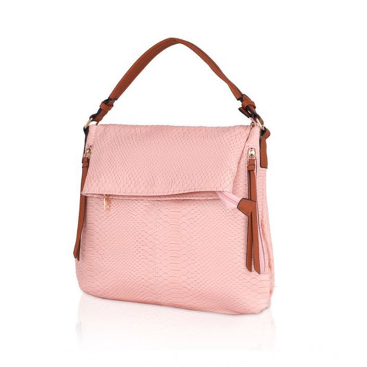 indoraa Women's Faux Leather Textured Sling Bag (Pink)