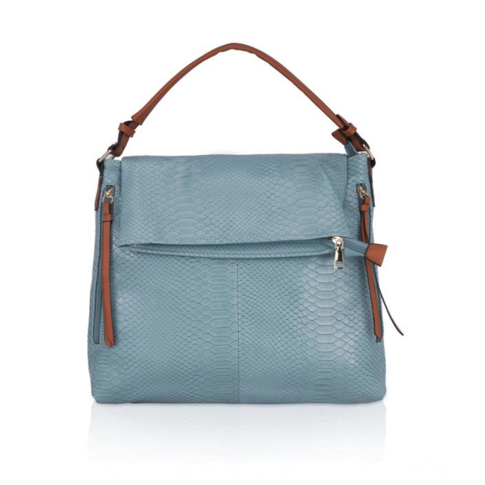 indoraa Women's Faux Leather Textured Sling Bag (Blue)