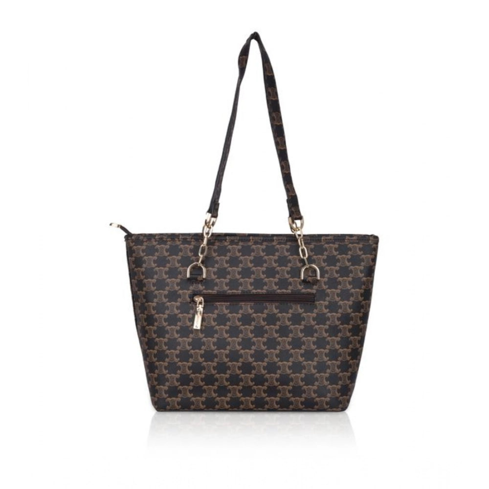 indoraa Women's Faux Leather Printed Tote Bag (Brown)