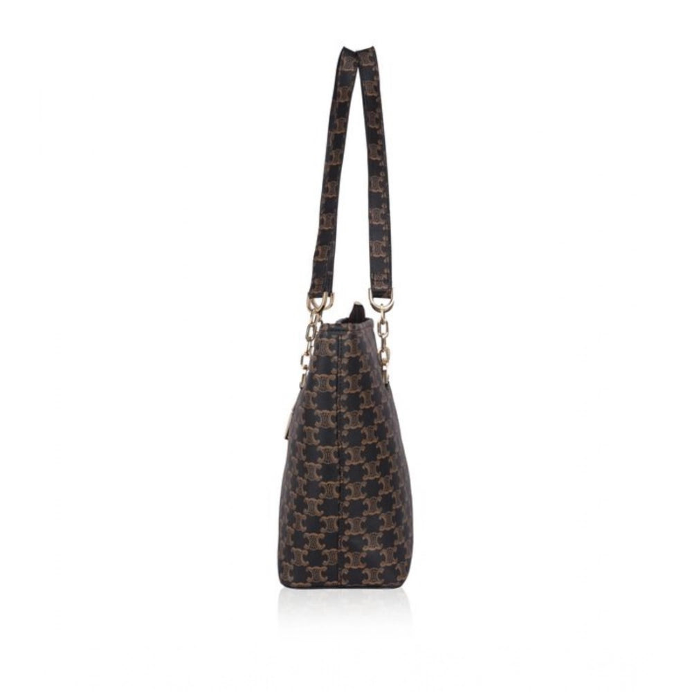 indoraa Women's Faux Leather Printed Tote Bag (Brown)