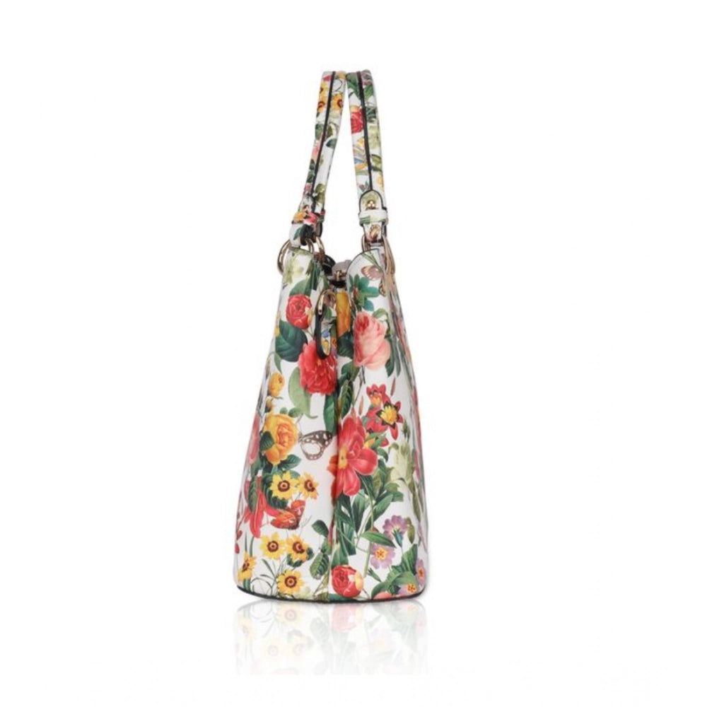 indoraa Women's Faux Leather Printed Handheld Bag (White Orang)