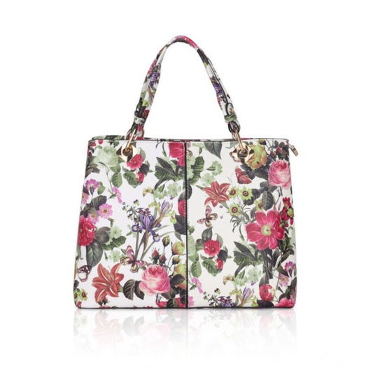 indoraa Women's Faux Leather Printed Handheld Bag (White Pink)