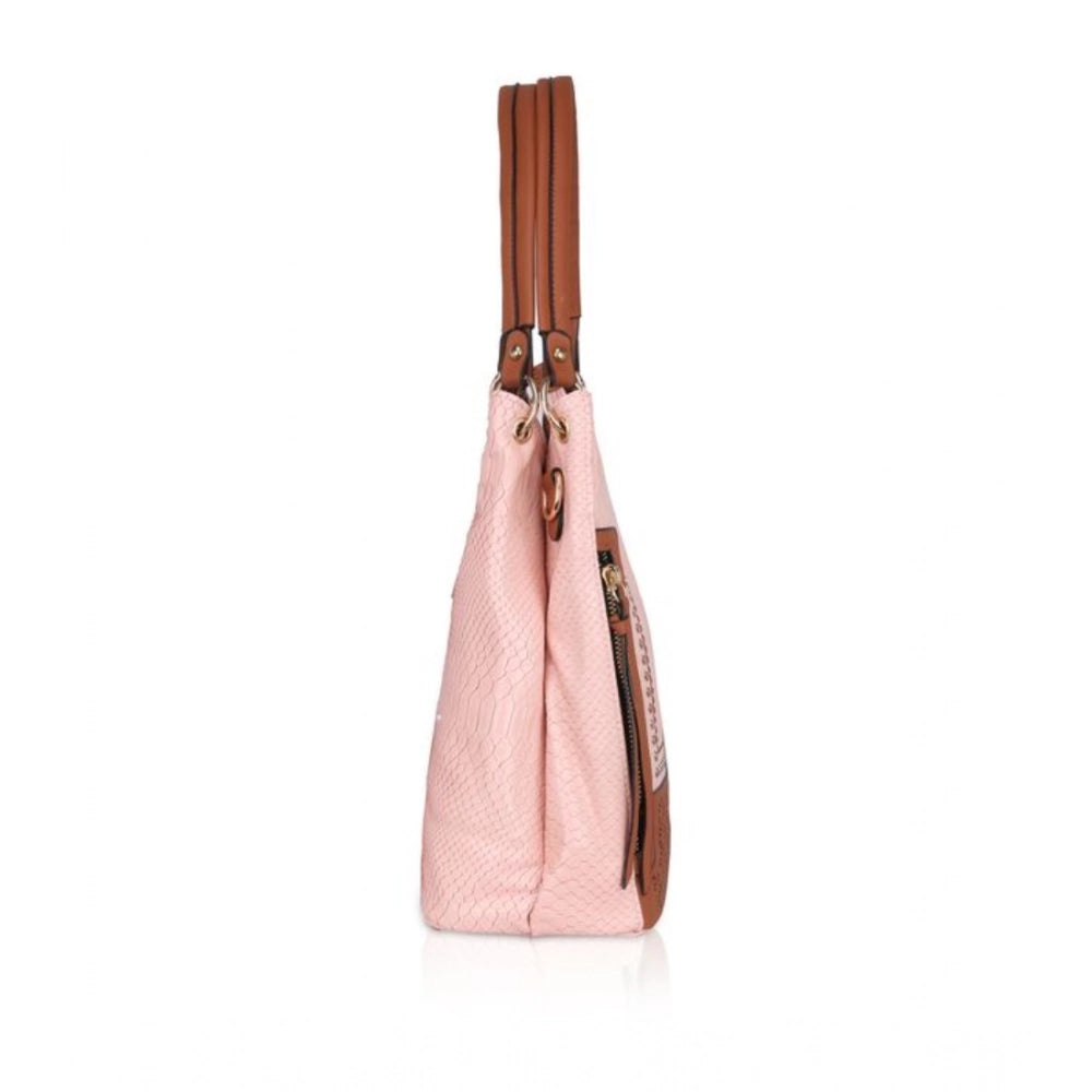 indoraa Women's Faux Leather Printed Tote Bag (Pink)