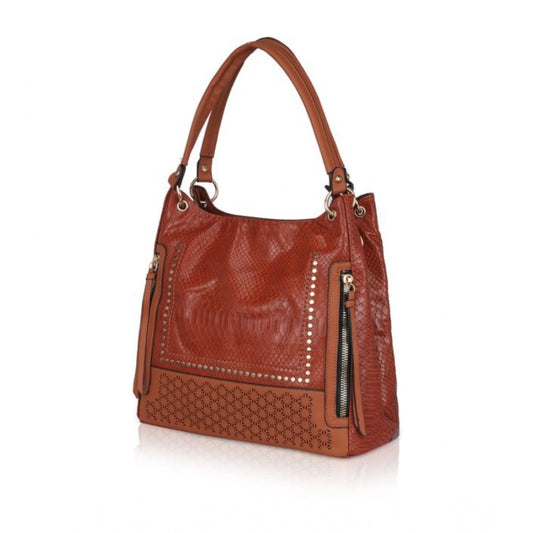indoraa Women's Faux Leather Textured Tote Bag (Brown)